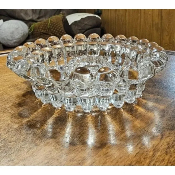 Vtg MCM Anchor Hocking Clear Boopie Bubble Glass Candle Holder w Candle EUC - Picture 5 of 8